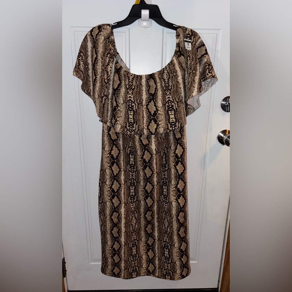 Almost Famous 2x Brown Snake Print Midi Dress w/lots of stretch
